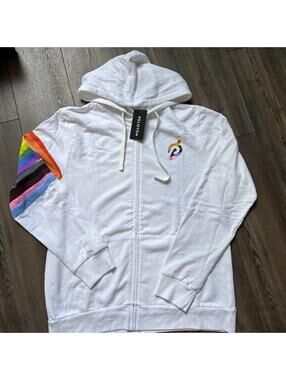 Peloton Lead With Love White Full Zip Hoodie Unisex Size Large Pride NWT